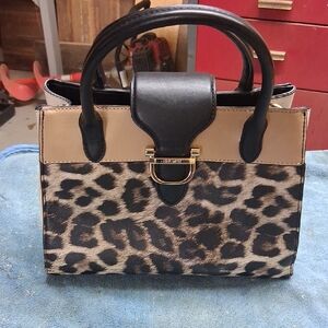 Nine West Animal Print Shoulder Bag with Black and Tan Details